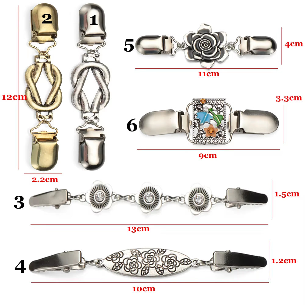 1PC Retro Women Cardigan Sweater Blouse Shawl Clips Shirt Collar Flower Pattern Duck Clip Clasps Fashion Clothing Accessories