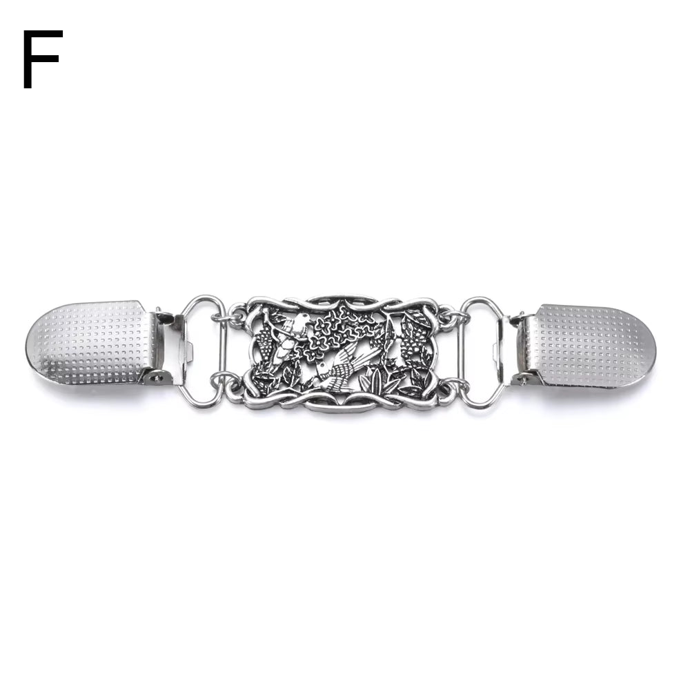 1PC Retro Women Cardigan Sweater Blouse Shawl Clips Shirt Collar Flower Pattern Duck Clip Clasps Fashion Clothing Accessories