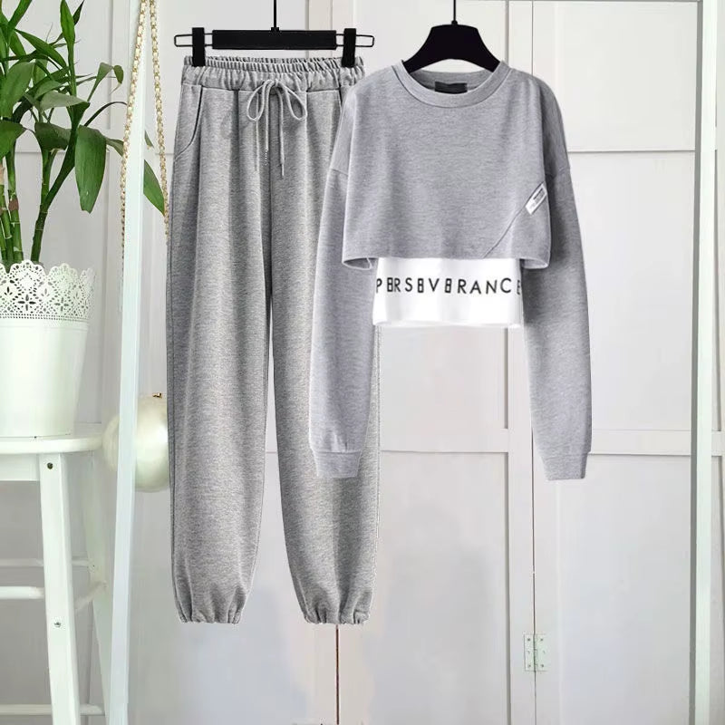 Women'S Tracksuit Spring 2025 New Top Pants Suit Korean Fashion Elegant Short Sweater Trouser Two-Piece Set Female Sportwear