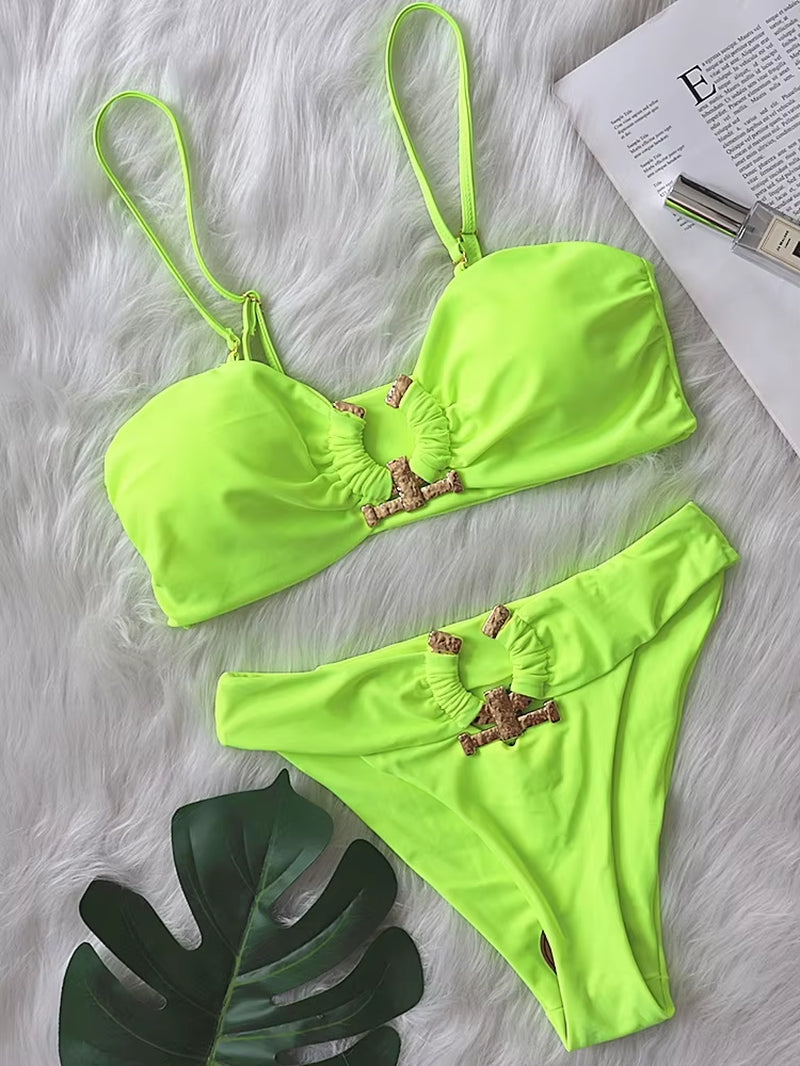 Shiny Rhinestone Bikini 2024 Sexy Solid One Shoulder Cut Out Push up Swimsuit Lady Crystal Bathing Suit Brazilian Thong Swimwear