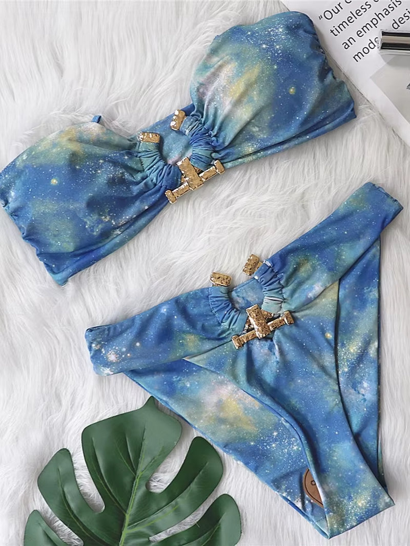 Shiny Rhinestone Bikini 2024 Sexy Solid One Shoulder Cut Out Push up Swimsuit Lady Crystal Bathing Suit Brazilian Thong Swimwear