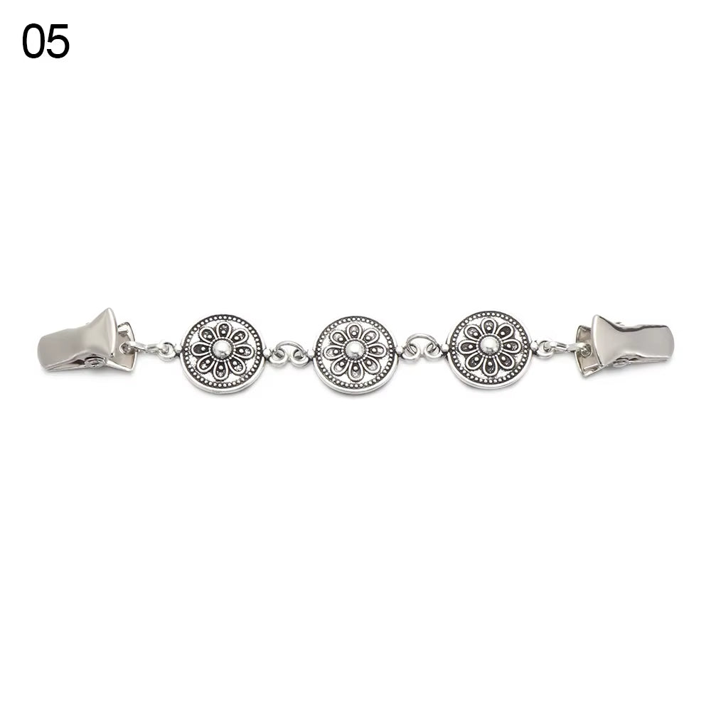 1PC Retro Women Cardigan Sweater Blouse Shawl Clips Shirt Collar Flower Pattern Duck Clip Clasps Fashion Clothing Accessories