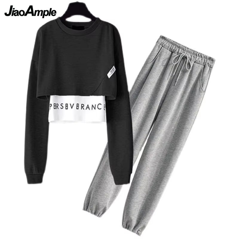 Women'S Tracksuit Spring 2025 New Top Pants Suit Korean Fashion Elegant Short Sweater Trouser Two-Piece Set Female Sportwear
