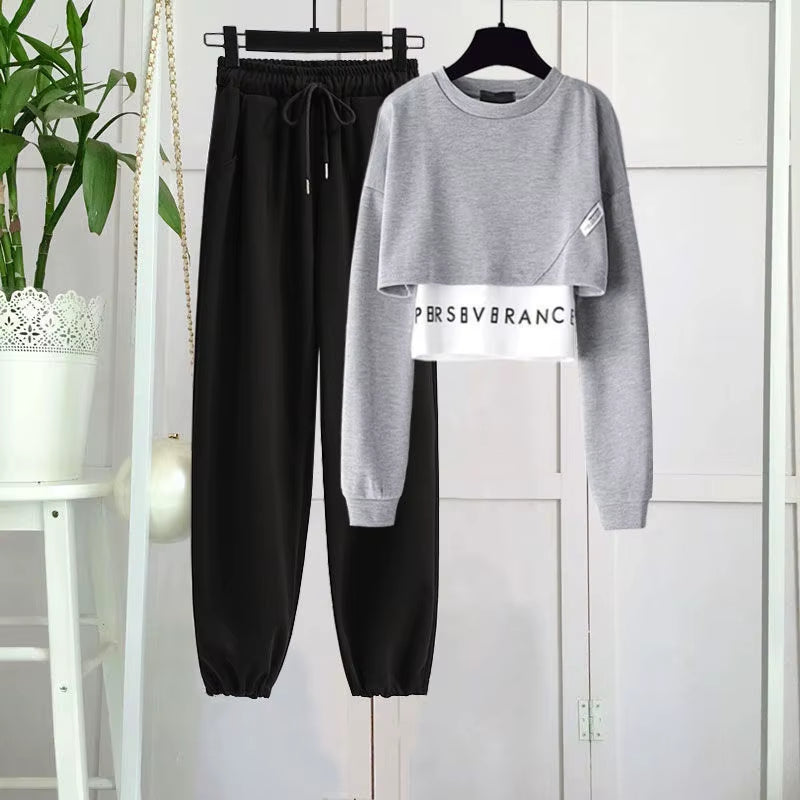 Women'S Tracksuit Spring 2025 New Top Pants Suit Korean Fashion Elegant Short Sweater Trouser Two-Piece Set Female Sportwear