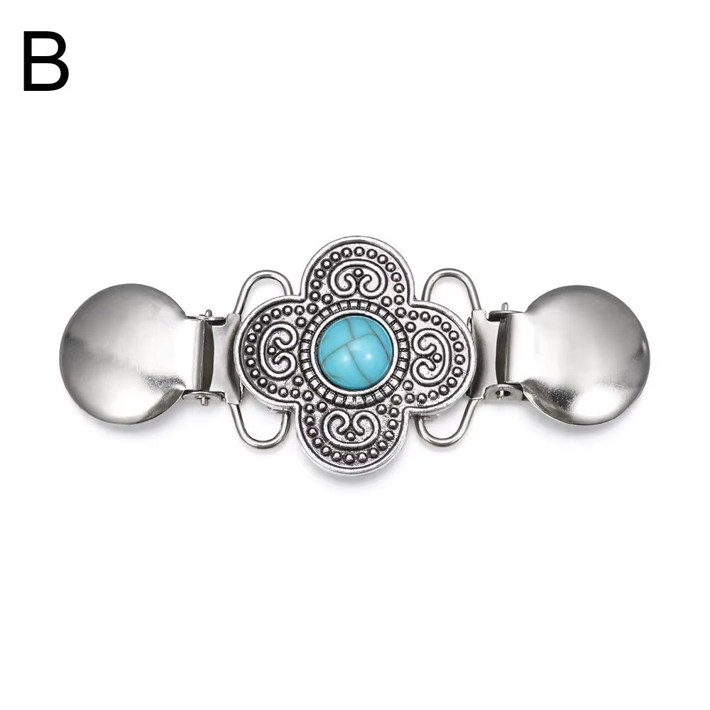 1PC Retro Women Cardigan Sweater Blouse Shawl Clips Shirt Collar Flower Pattern Duck Clip Clasps Fashion Clothing Accessories