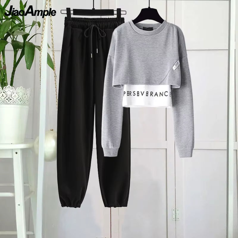 Women'S Tracksuit Spring 2025 New Top Pants Suit Korean Fashion Elegant Short Sweater Trouser Two-Piece Set Female Sportwear